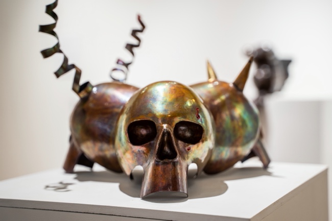 copper skull sculpture